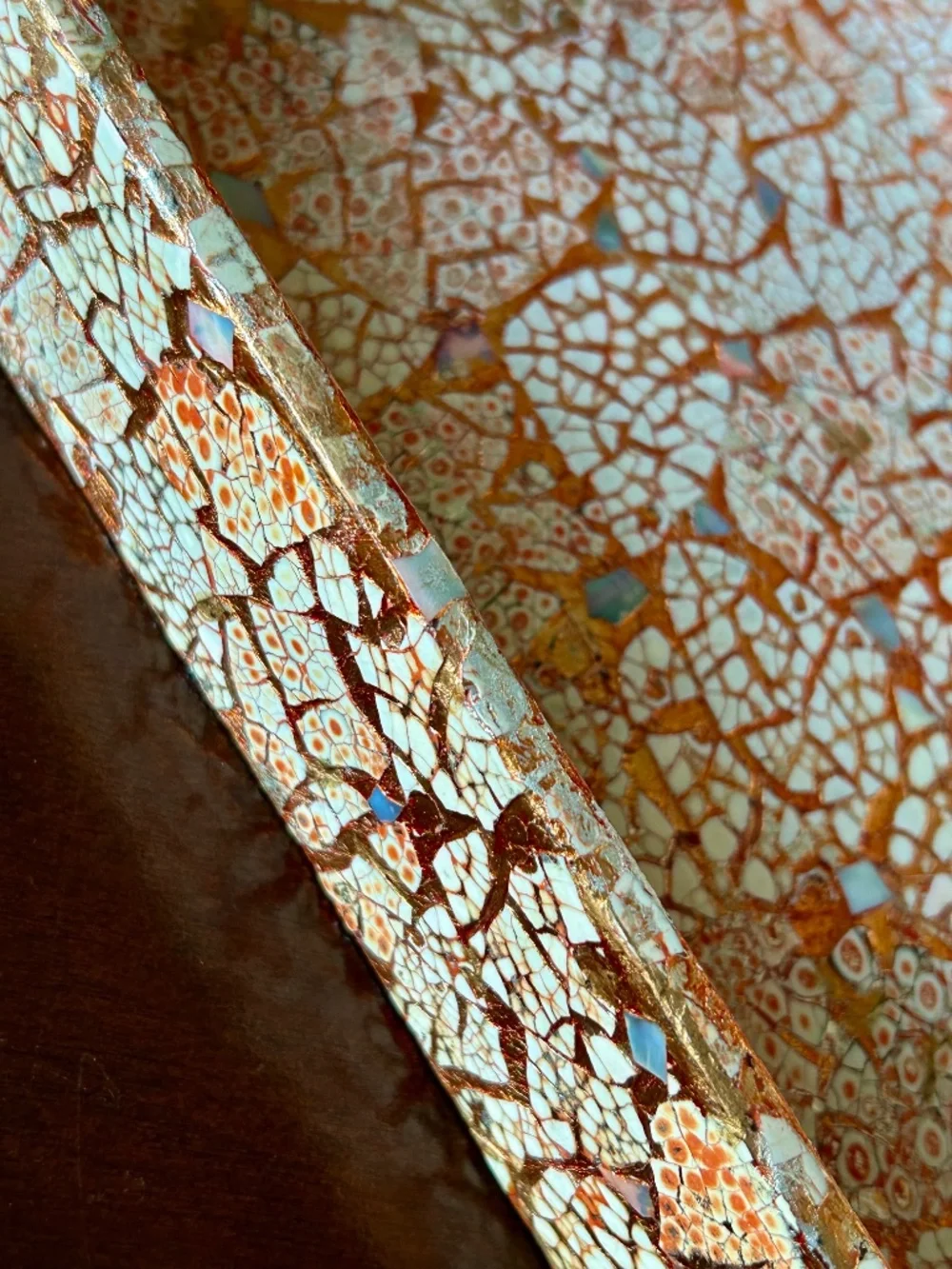Vintage Pier 1 Imports, Mosaic Style Serving Tray, Orange & White